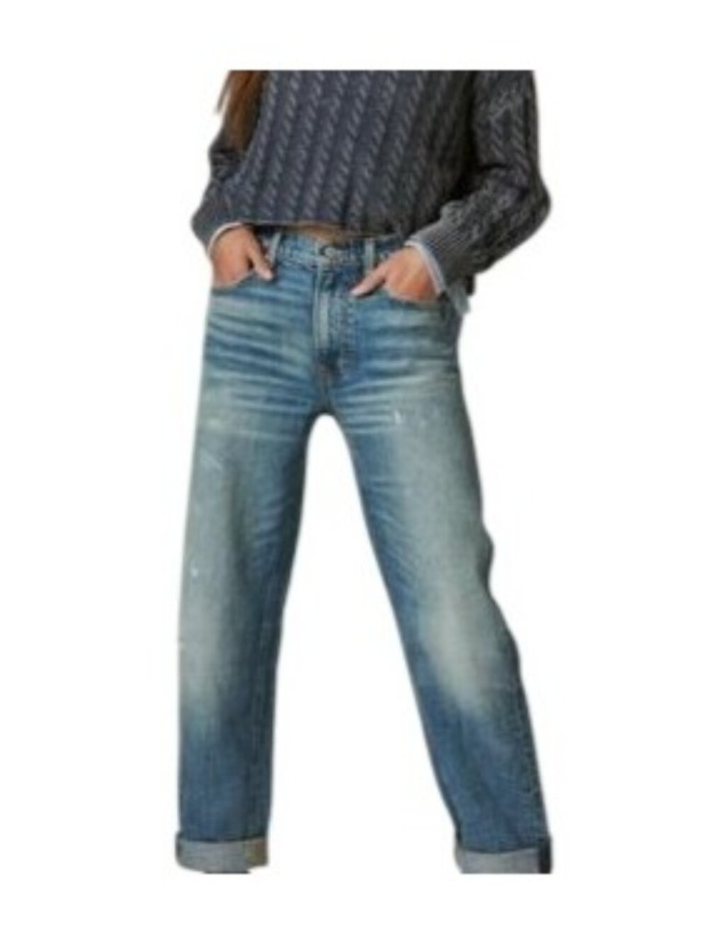 NWT Lucky Brand Mid-Rise Boy Relaxed Straight Jeans 4/27R Blue MSRP $99